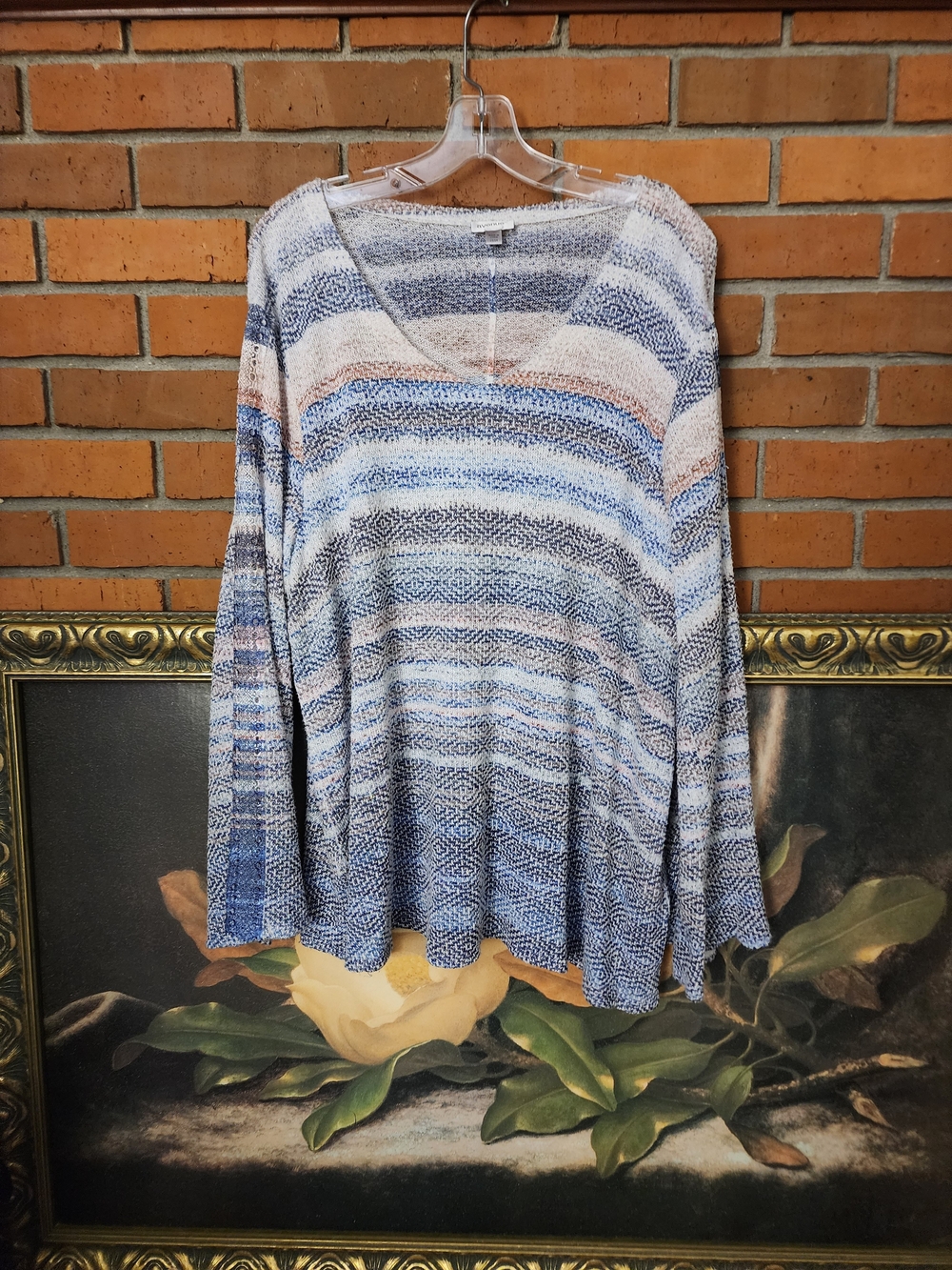 Avenue Striped V-Neck Knit Top - Blue & Cream 22/24
